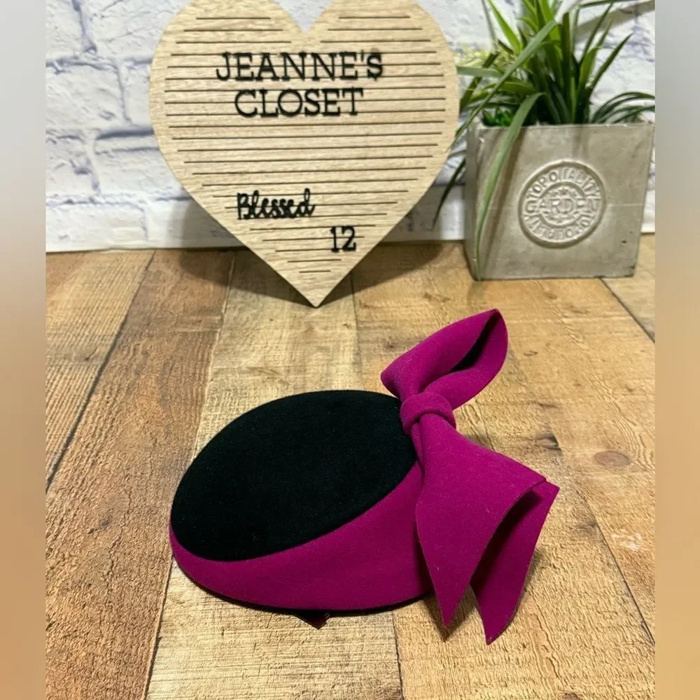 Frank Olive Vintage 100% wool magenta black Ladies Hat Private collection